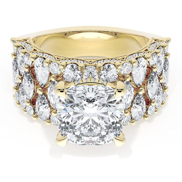 Cushion Solitaire Engagement Ring w/ North South Marquise & Pear Band