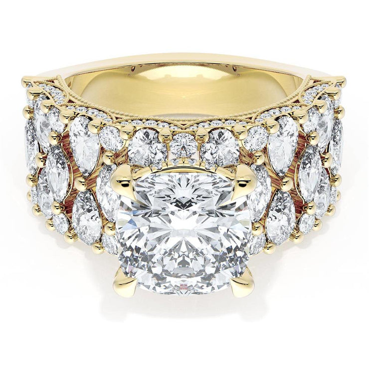 Cushion Solitaire Engagement Ring w/ North South Marquise & Pear Band