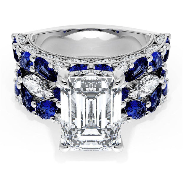 Emerald Solitaire Engagement Ring w/ Marquise & Pear Band