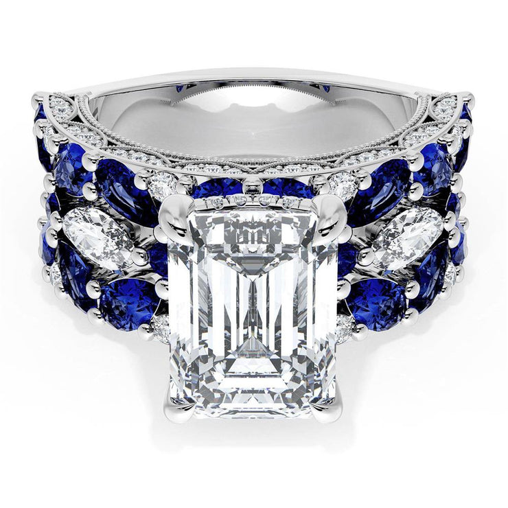 Emerald Solitaire Engagement Ring w/ Marquise & Pear Band