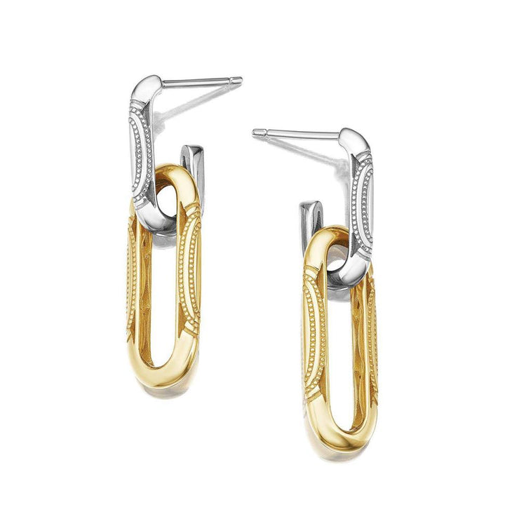 Double Link Earrings, Milgrain Two-Tone
