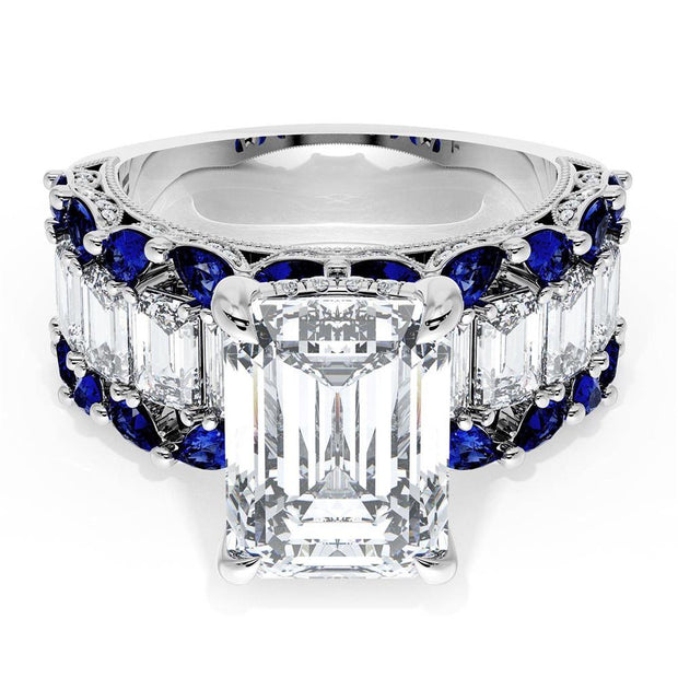 Emerald Solitaire Engagement Ring w/ Emerald & Pear Band