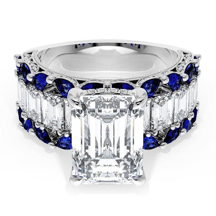 Emerald Solitaire Engagement Ring w/ Emerald & Pear Band