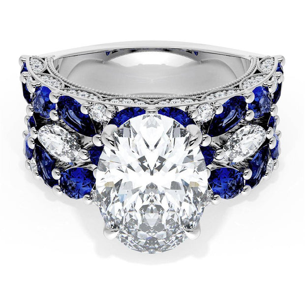 Oval Solitaire Engagement Ring w/ Marquise & Pear Band