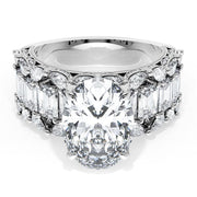 Oval Solitaire Engagement Ring w/ Emerald & Pear Band