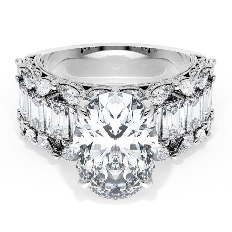 Oval Solitaire Engagement Ring w/ Emerald & Pear Band