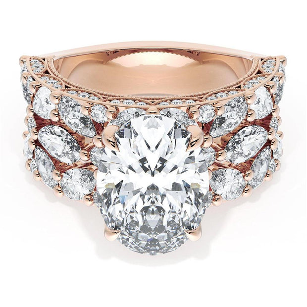 Oval Solitaire Engagement Ring w/ Marquise & Pear Band