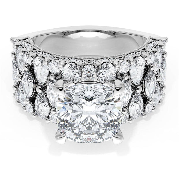 Cushion Solitaire Engagement Ring w/ North South Marquise & Pear Band