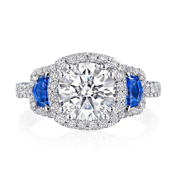 Round with Cushion 3-Stone Engagement Ring