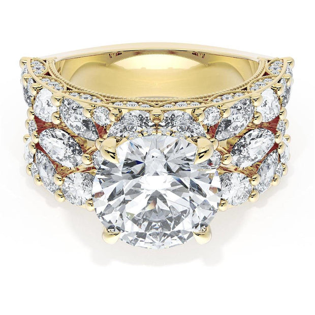 Round Solitaire Engagement Ring w/ Marquise & Pear Band