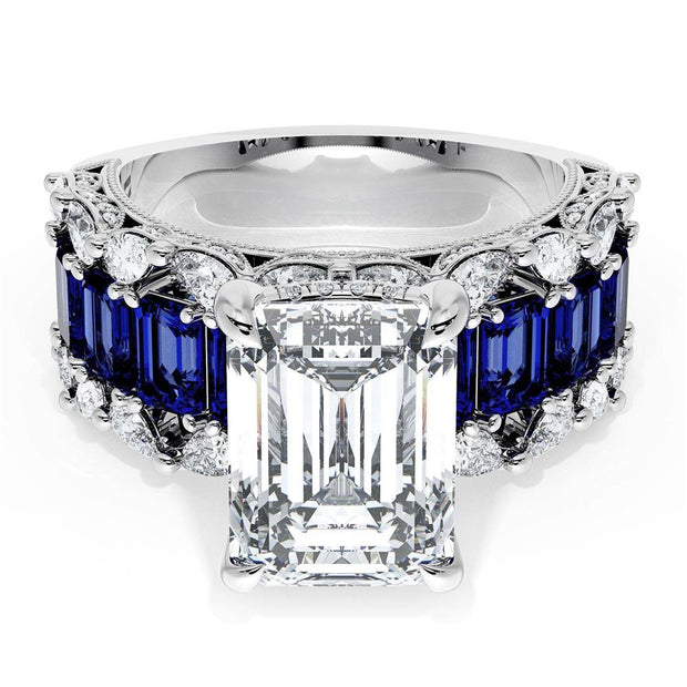 Emerald Solitaire Engagement Ring w/ Emerald & Pear Band