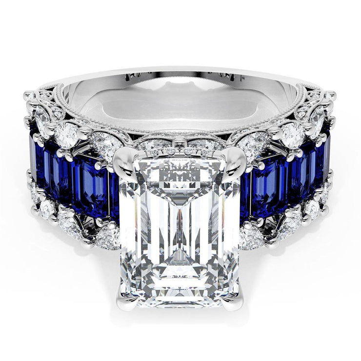Emerald Solitaire Engagement Ring w/ Emerald & Pear Band