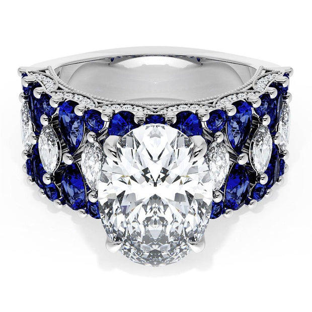 Oval Solitaire Engagement Ring w/ North South Marquise & Pear Band
