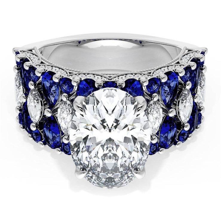 Oval Solitaire Engagement Ring w/ North South Marquise & Pear Band