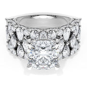 Cushion Solitaire Engagement Ring w/ North South Marquise & Pear Band