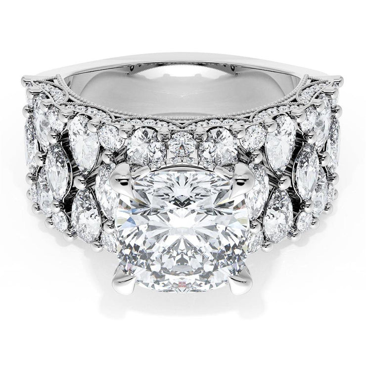 Cushion Solitaire Engagement Ring w/ North South Marquise & Pear Band