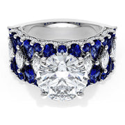 Round Solitaire Engagement Ring w/ North South Marquise & Pear Band