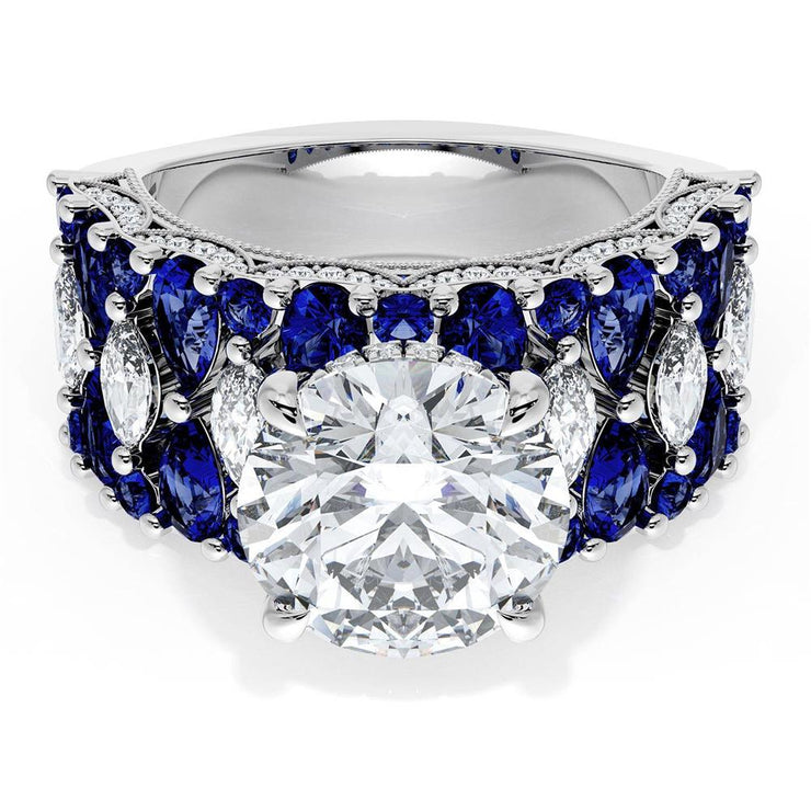 Round Solitaire Engagement Ring w/ North South Marquise & Pear Band