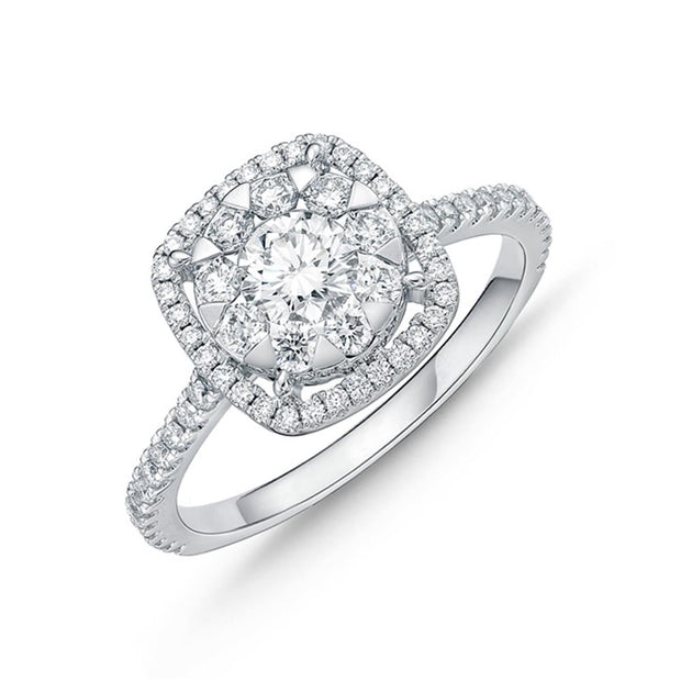 Bouquet Cushion Halo Engagement Ring .78ctw (.30 center)