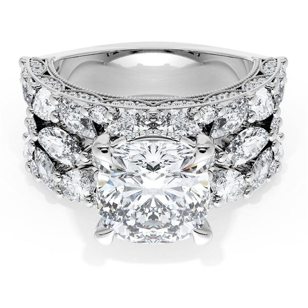 Cushion Solitaire Engagement Ring w/ Marquise & Pear Band