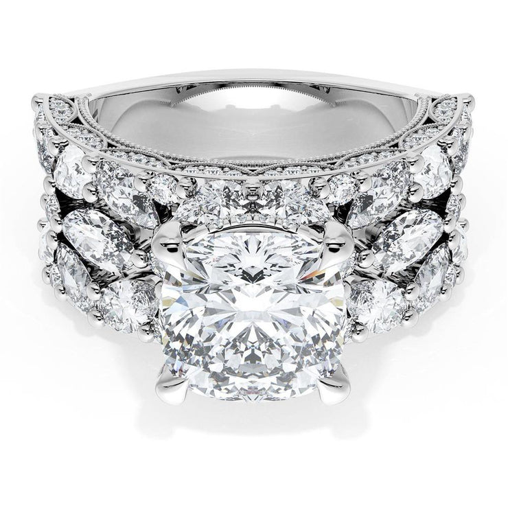 Cushion Solitaire Engagement Ring w/ Marquise & Pear Band