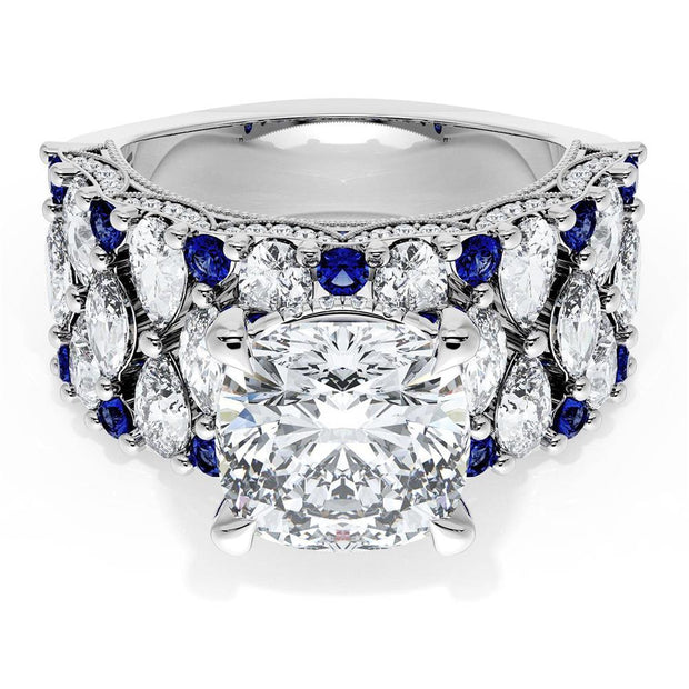 Cushion Solitaire Engagement Ring w/ North South Marquise & Pear Band