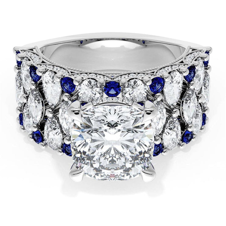 Cushion Solitaire Engagement Ring w/ North South Marquise & Pear Band