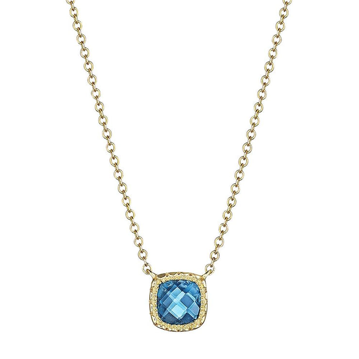 Petite Cushion Gem Necklace with London Blue Topaz