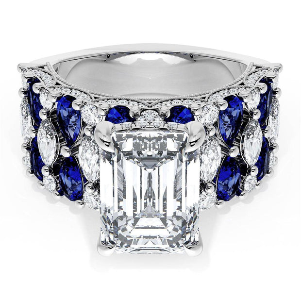 Emerald Solitaire Engagement Ring w/ North South Marquise & Pear Band