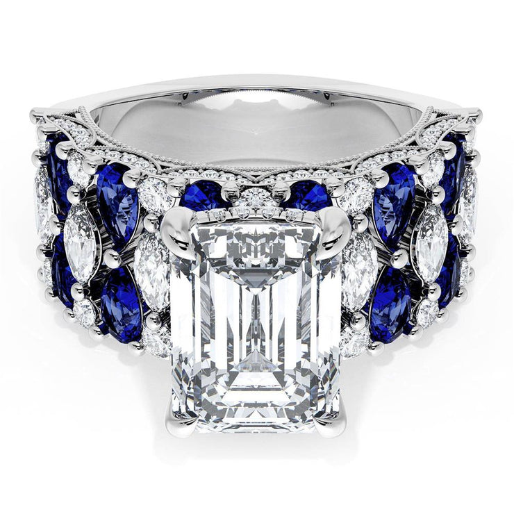 Emerald Solitaire Engagement Ring w/ North South Marquise & Pear Band