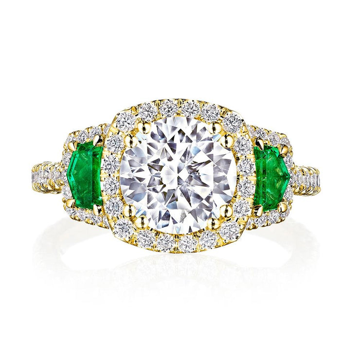 Round with Cushion 3-Stone Engagement Ring