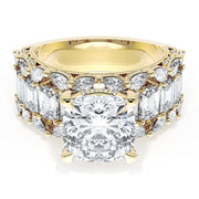 Cushion Solitaire Engagement Ring w/ Emerald & Pear Band