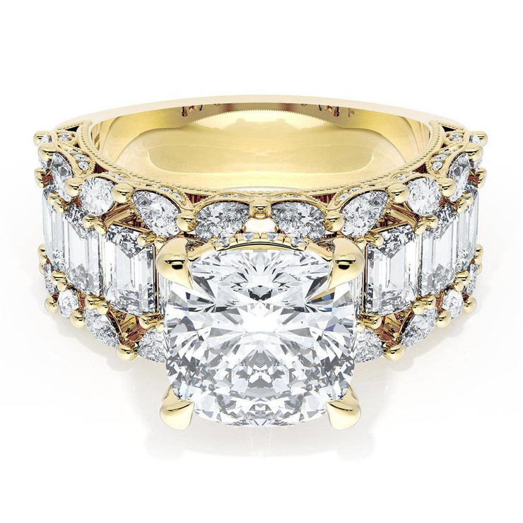 Cushion Solitaire Engagement Ring w/ Emerald & Pear Band