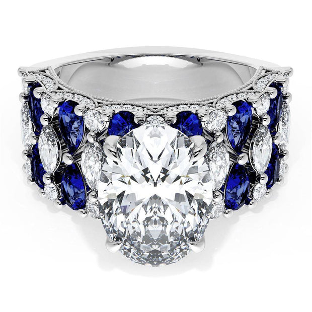 Oval Solitaire Engagement Ring w/ North South Marquise & Pear Band