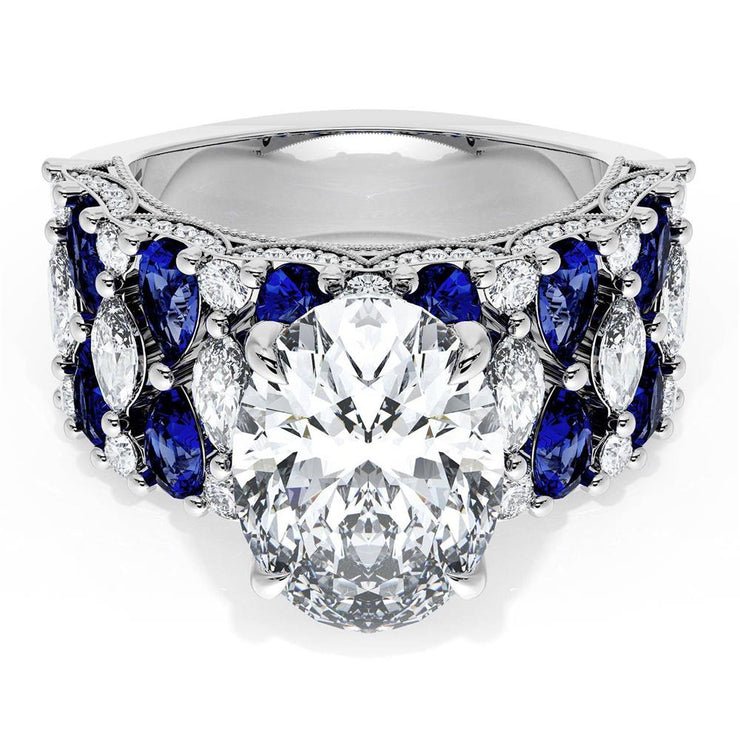 Oval Solitaire Engagement Ring w/ North South Marquise & Pear Band