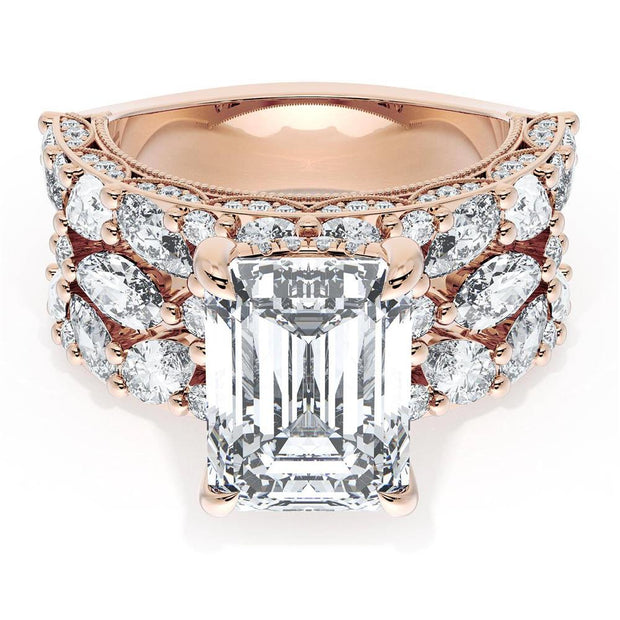 Emerald Solitaire Engagement Ring w/ Marquise & Pear Band