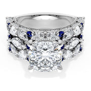 Cushion Solitaire Engagement Ring w/ Marquise & Pear Band