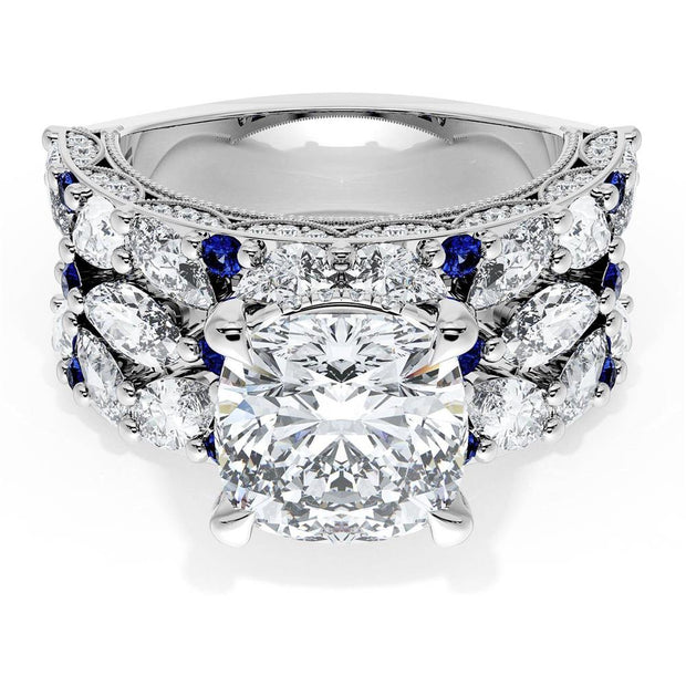 Cushion Solitaire Engagement Ring w/ Marquise & Pear Band