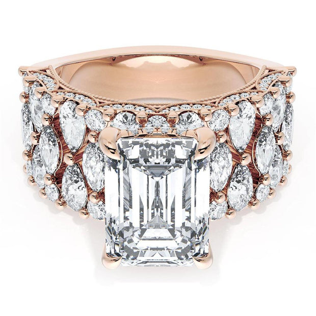 Emerald Solitaire Engagement Ring w/ North South Marquise & Pear Band