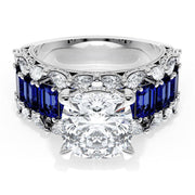 Cushion Solitaire Engagement Ring w/ Emerald & Pear Band
