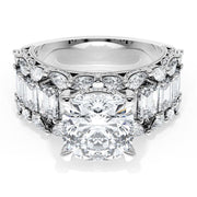 Cushion Solitaire Engagement Ring w/ Emerald & Pear Band