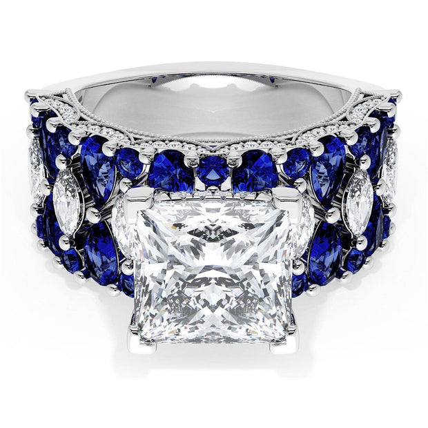 Princess Solitaire Engagement Ring w/ North South Marquise & Pear Band