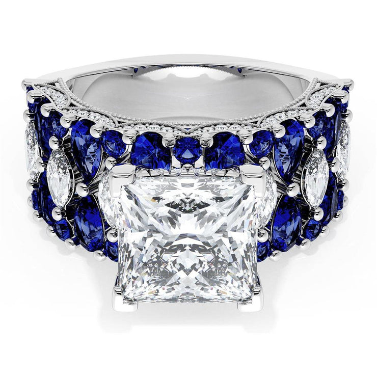 Princess Solitaire Engagement Ring w/ North South Marquise & Pear Band