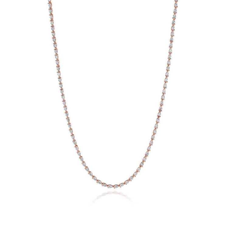 Pear Diamond Tennis Necklace in 18k Rose Gold