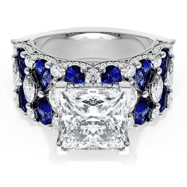 Princess Solitaire Engagement Ring w/ North South Marquise & Pear Band