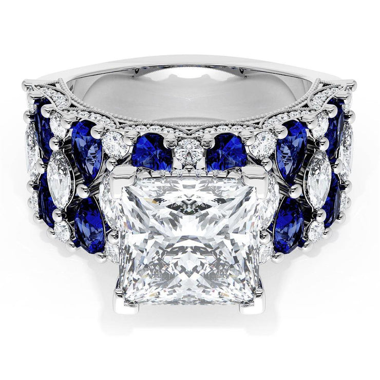 Princess Solitaire Engagement Ring w/ North South Marquise & Pear Band