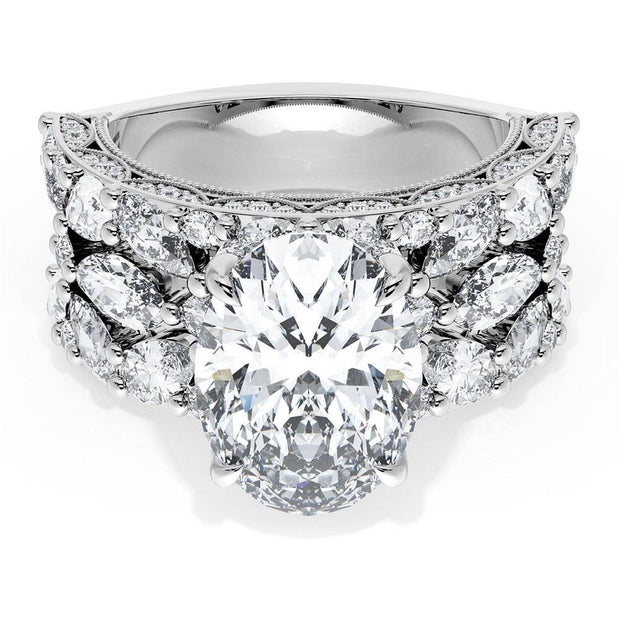 Oval Solitaire Engagement Ring w/ Marquise & Pear Band