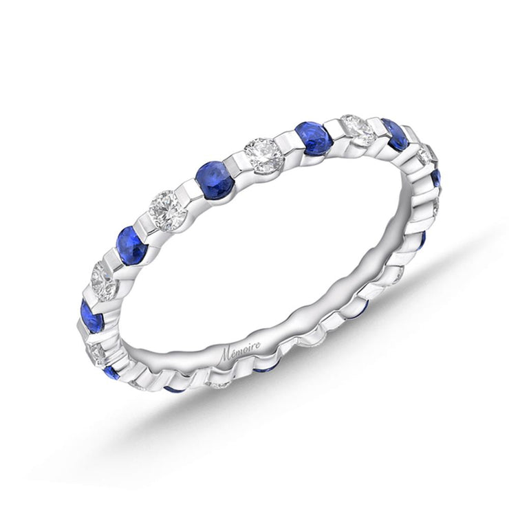 Precious Prong Alternating Band - Dia (11) ,Blue Sapphire (1