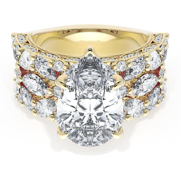 Pear Solitaire Engagement Ring w/ Marquise & Pear Band
