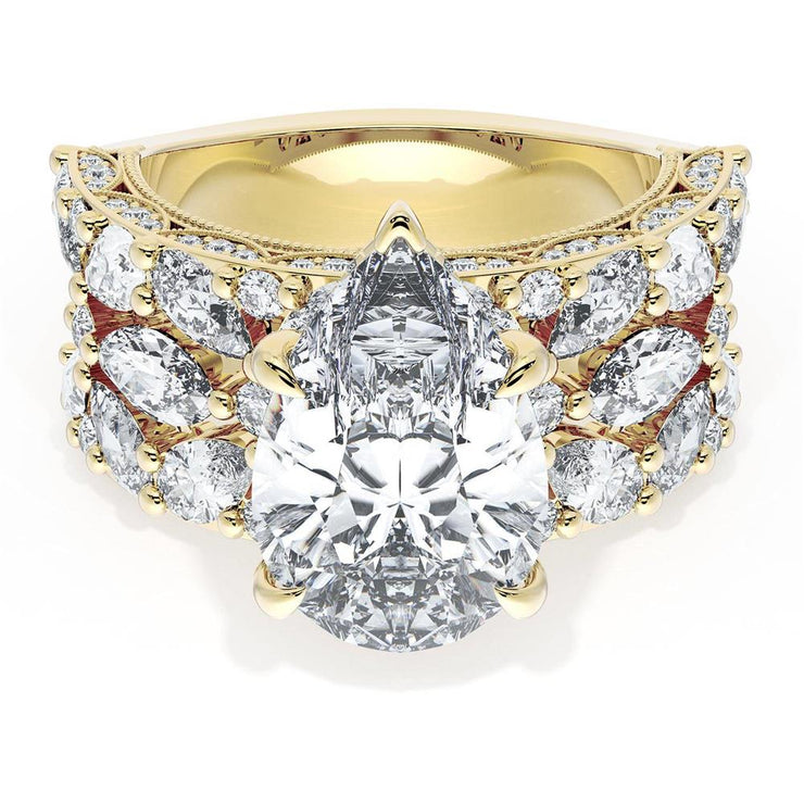 Pear Solitaire Engagement Ring w/ Marquise & Pear Band